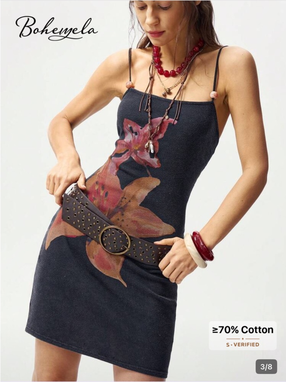 Bohemela Black Hibiscus Floral Slip Dress size L